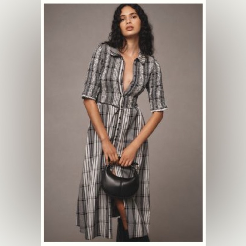 Maeve Short-Sleeve Smock Midi Shirt Dress
